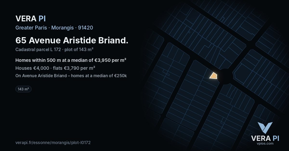 65 Avenue Aristide Briand, Morangis at night – the plot lit, the parcels around coloured by the prices near them