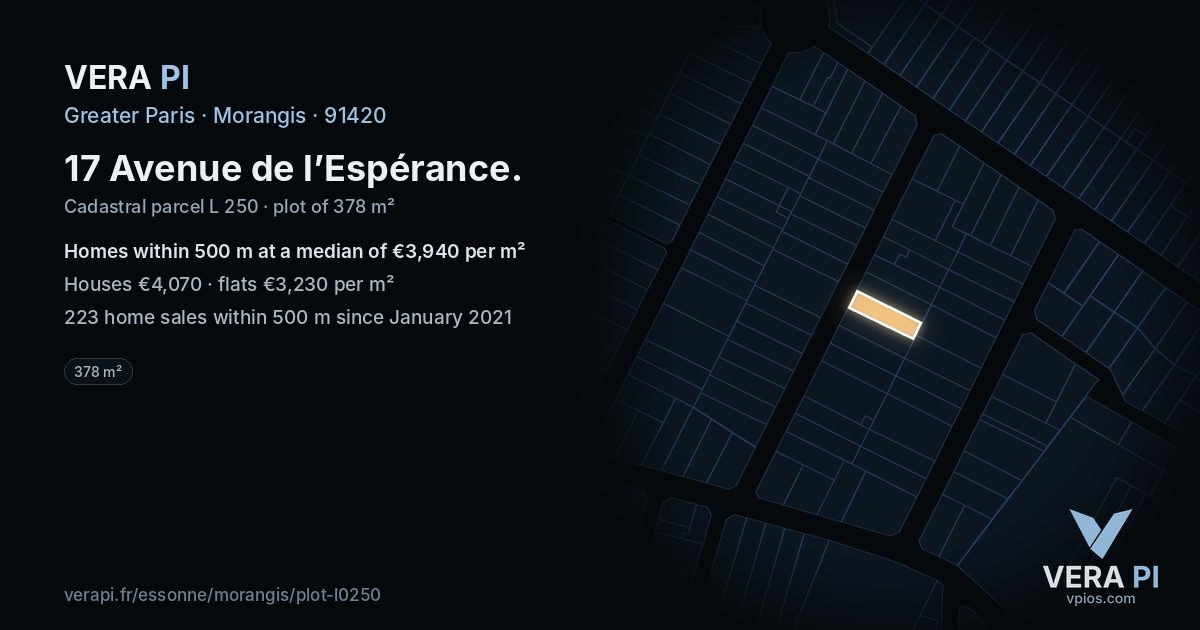 17 Avenue de l’Espérance, Morangis at night – the plot lit, the parcels around coloured by the prices near them