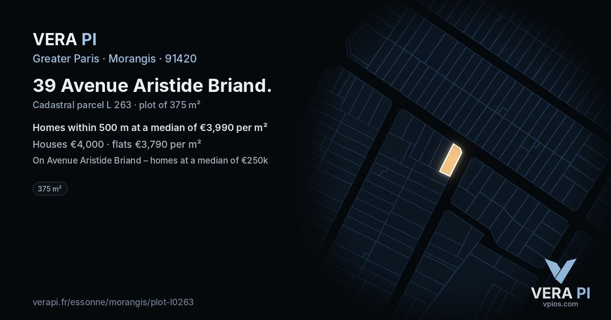 39 Avenue Aristide Briand, Morangis at night – the plot lit, the parcels around coloured by the prices near them