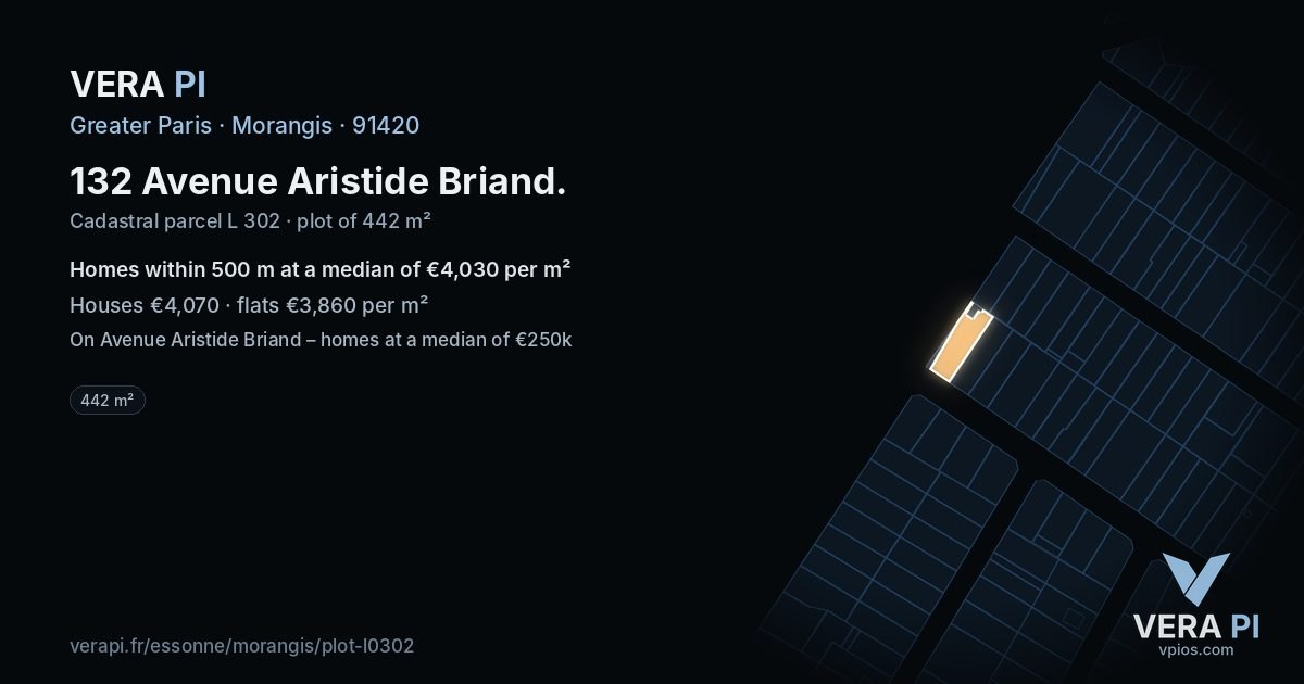 132 Avenue Aristide Briand, Morangis at night – the plot lit, the parcels around coloured by the prices near them