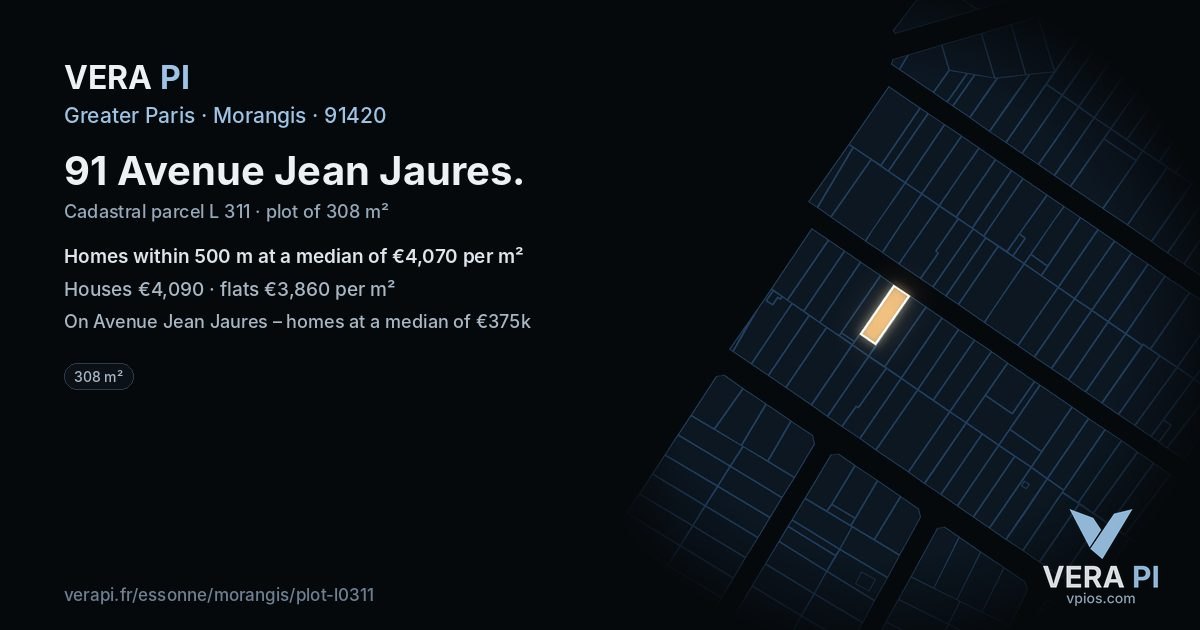 91 Avenue Jean Jaures, Morangis at night – the plot lit, the parcels around coloured by the prices near them