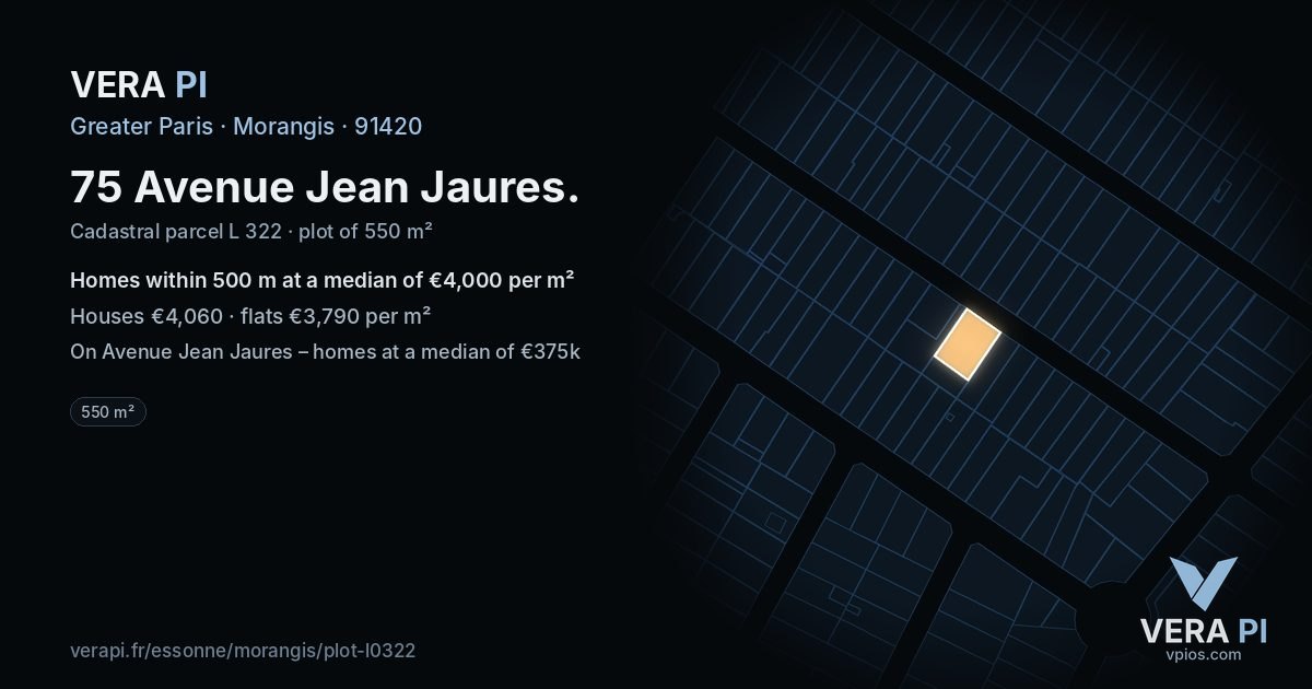 75 Avenue Jean Jaures, Morangis at night – the plot lit, the parcels around coloured by the prices near them