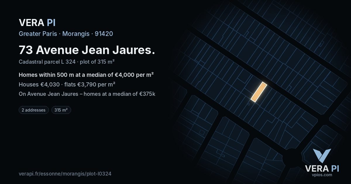 73 Avenue Jean Jaures, Morangis at night – the plot lit, the parcels around coloured by the prices near them