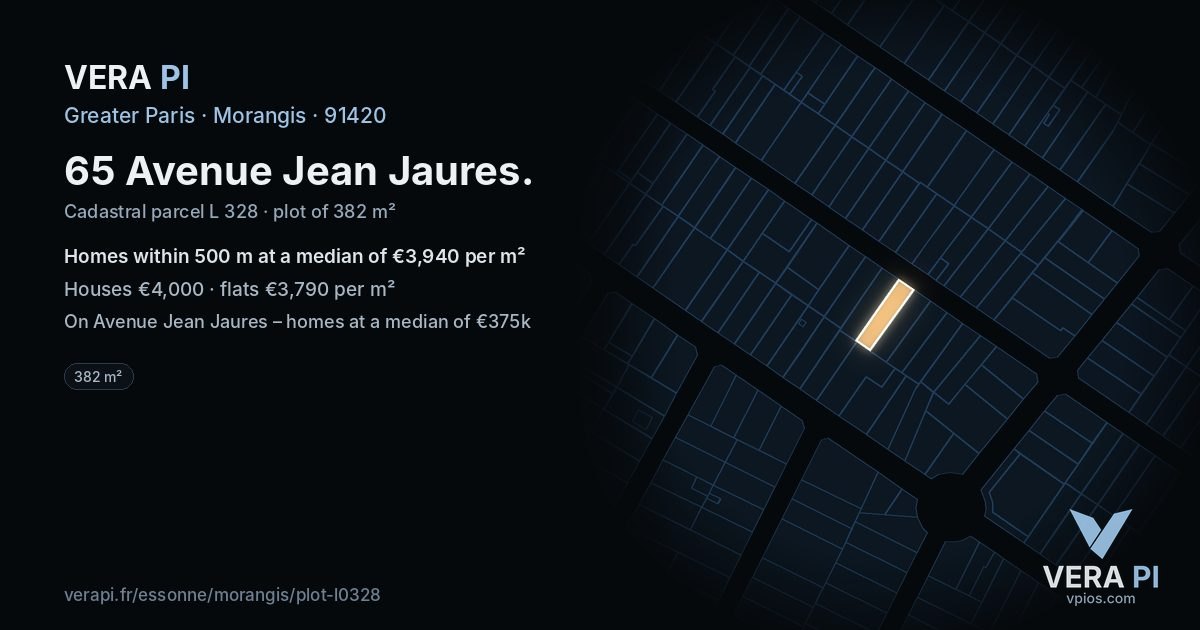 65 Avenue Jean Jaures, Morangis at night – the plot lit, the parcels around coloured by the prices near them