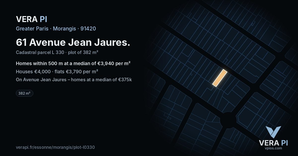 61 Avenue Jean Jaures, Morangis at night – the plot lit, the parcels around coloured by the prices near them