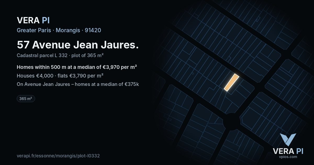 57 Avenue Jean Jaures, Morangis at night – the plot lit, the parcels around coloured by the prices near them