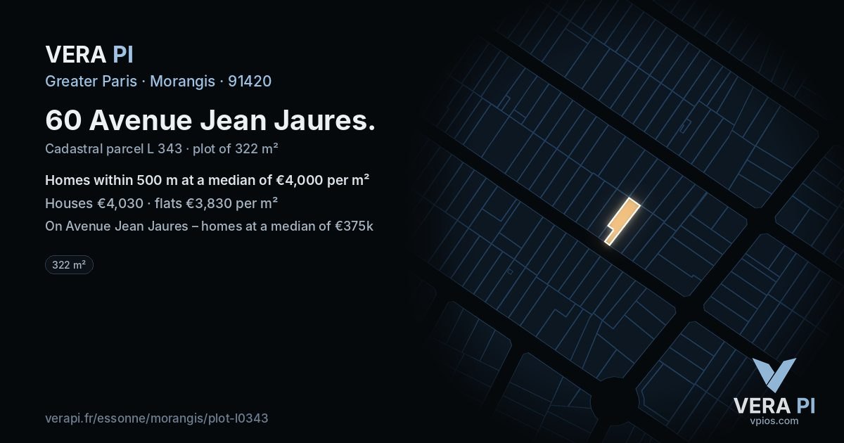 60 Avenue Jean Jaures, Morangis at night – the plot lit, the parcels around coloured by the prices near them