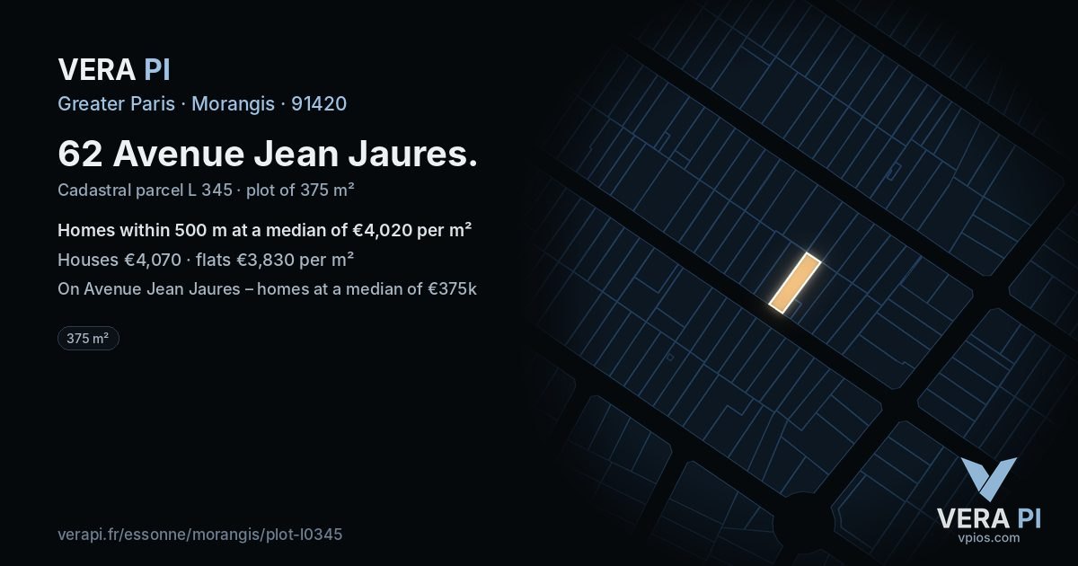62 Avenue Jean Jaures, Morangis at night – the plot lit, the parcels around coloured by the prices near them