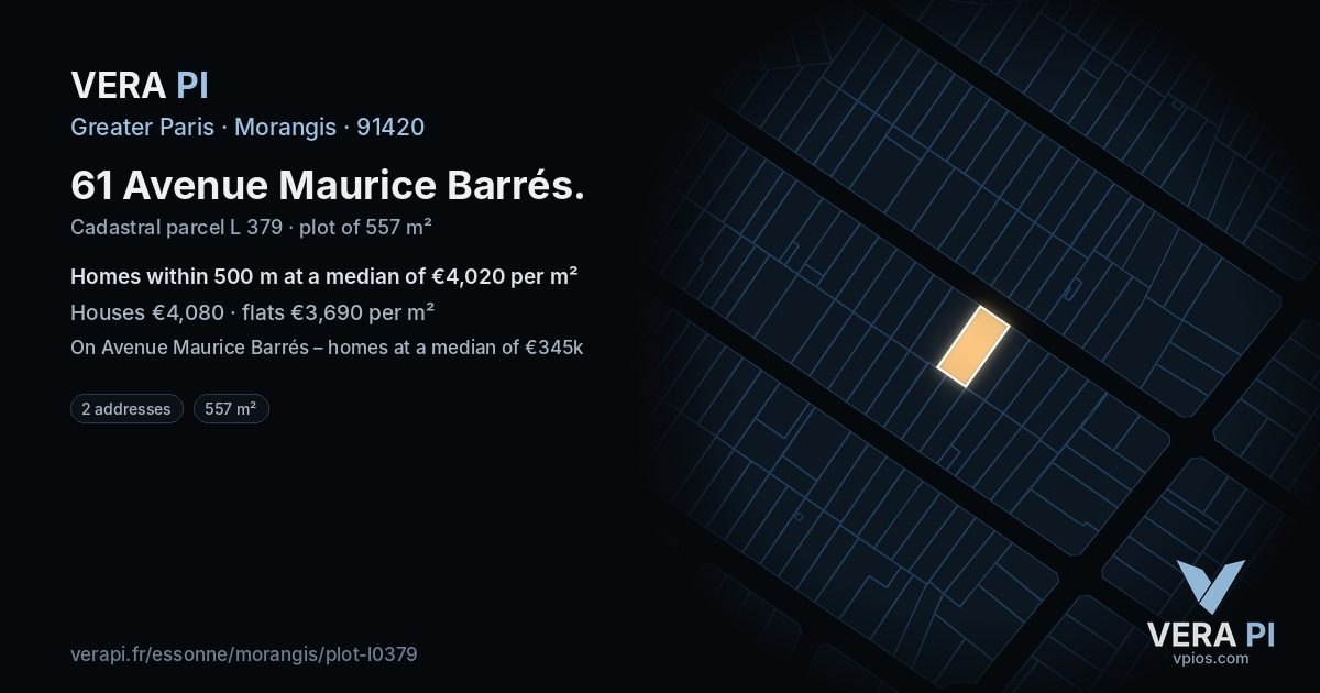 61 Avenue Maurice Barrés, Morangis at night – the plot lit, the parcels around coloured by the prices near them