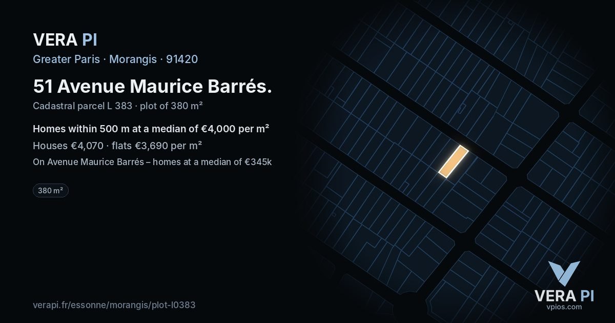 51 Avenue Maurice Barrés, Morangis at night – the plot lit, the parcels around coloured by the prices near them