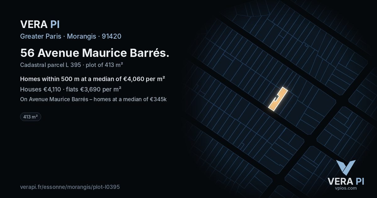 56 Avenue Maurice Barrés, Morangis at night – the plot lit, the parcels around coloured by the prices near them