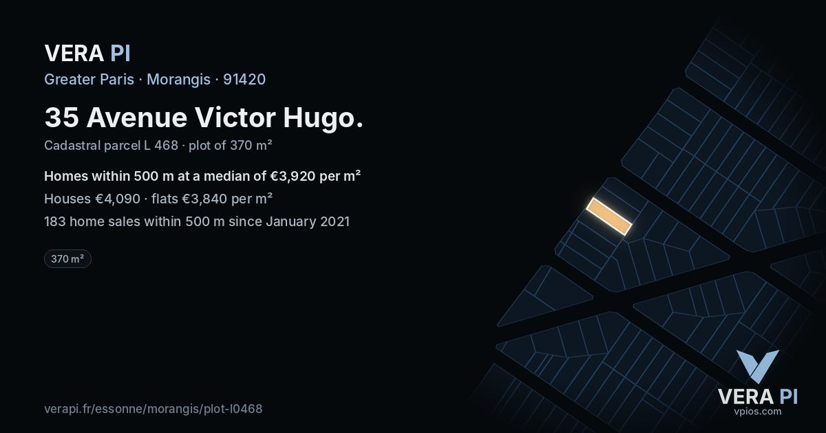 35 Avenue Victor Hugo, Morangis at night – the plot lit, the parcels around coloured by the prices near them