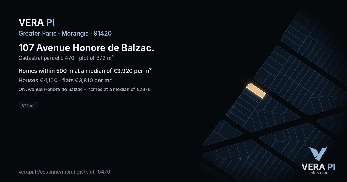 107 Avenue Honore de Balzac, Morangis at night – the plot lit, the parcels around coloured by the prices near them