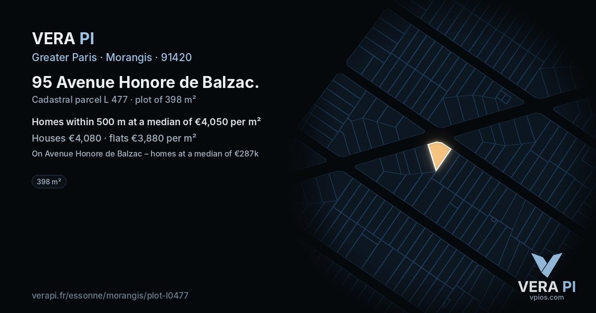 95 Avenue Honore de Balzac, Morangis at night – the plot lit, the parcels around coloured by the prices near them