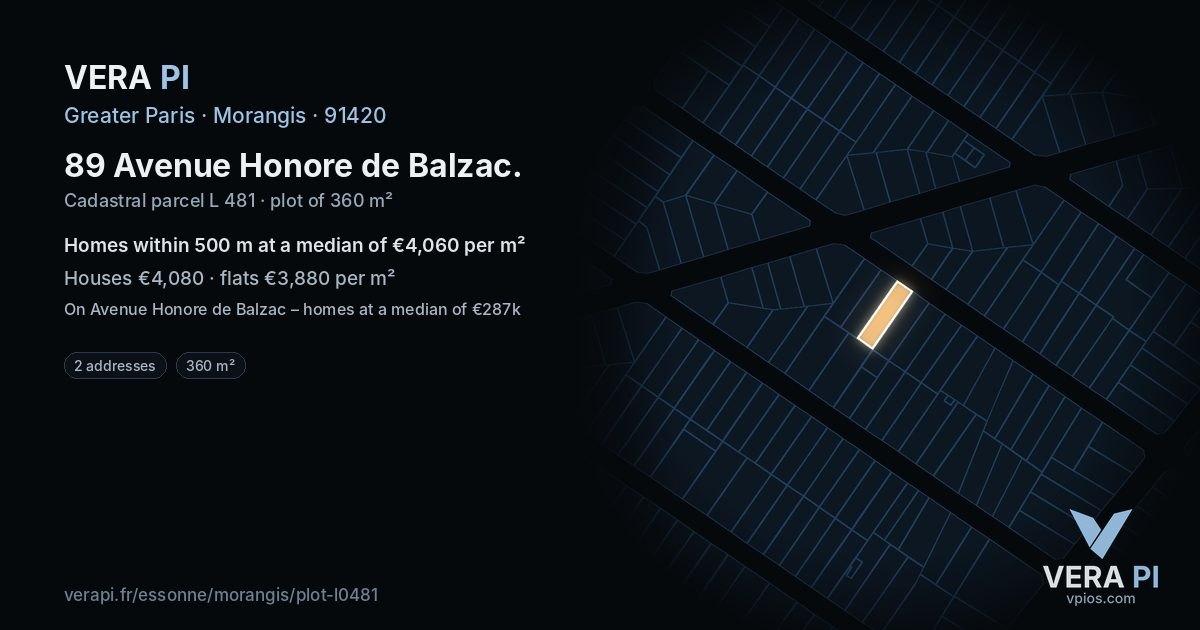 89 Avenue Honore de Balzac, Morangis at night – the plot lit, the parcels around coloured by the prices near them