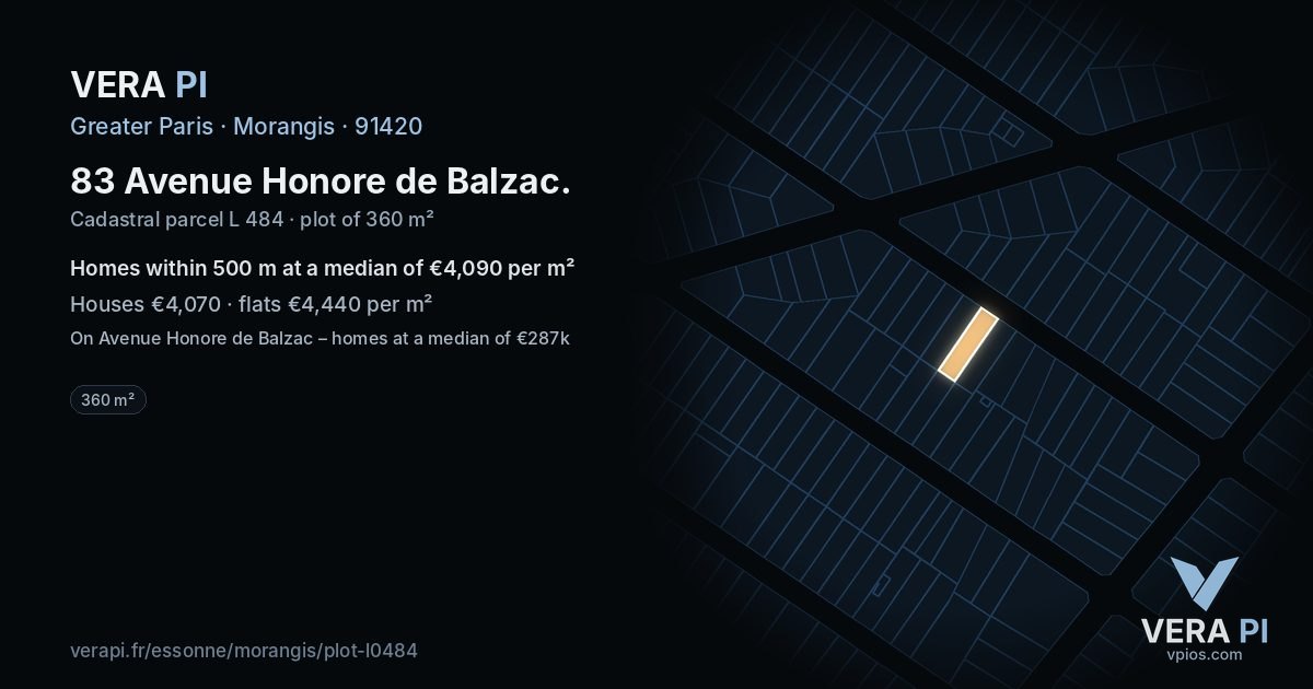 83 Avenue Honore de Balzac, Morangis at night – the plot lit, the parcels around coloured by the prices near them
