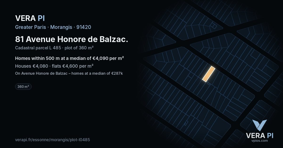 81 Avenue Honore de Balzac, Morangis at night – the plot lit, the parcels around coloured by the prices near them