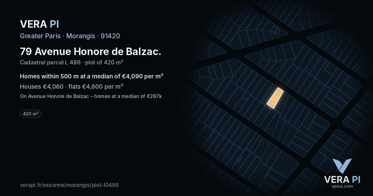 79 Avenue Honore de Balzac, Morangis at night – the plot lit, the parcels around coloured by the prices near them
