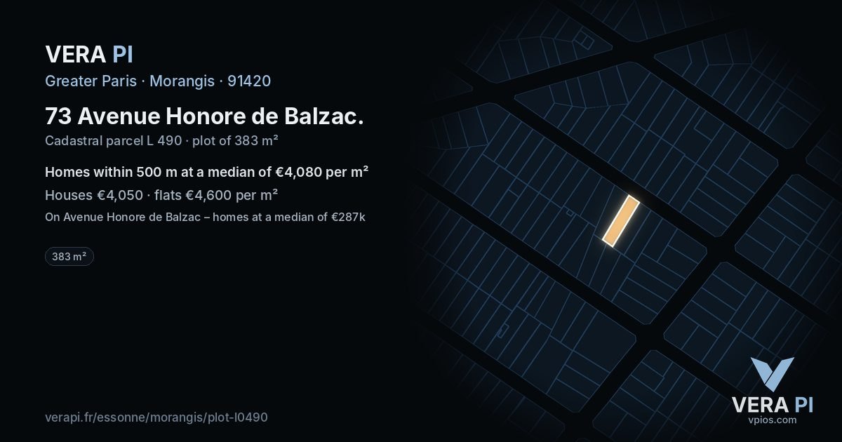 73 Avenue Honore de Balzac, Morangis at night – the plot lit, the parcels around coloured by the prices near them