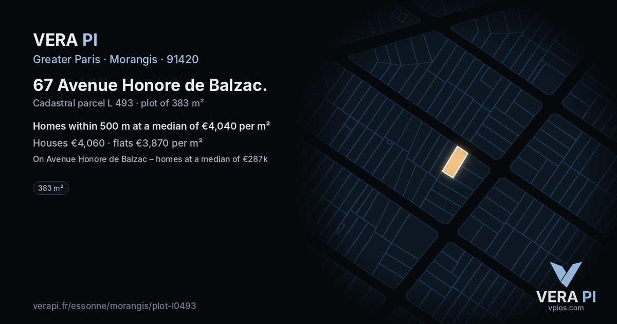 67 Avenue Honore de Balzac, Morangis at night – the plot lit, the parcels around coloured by the prices near them
