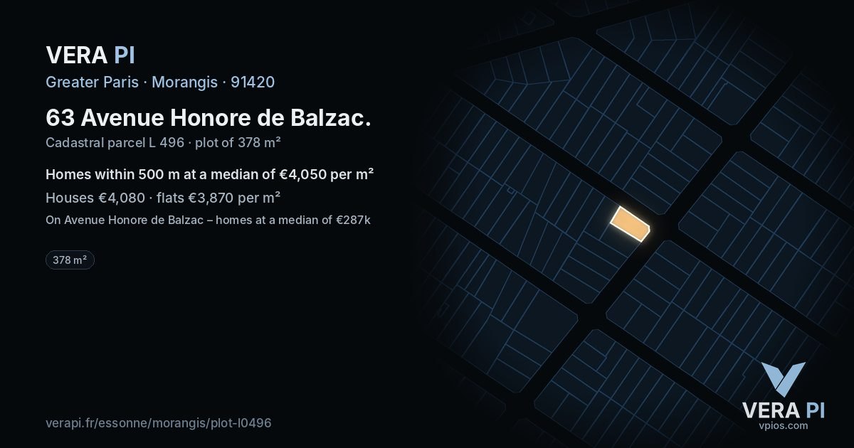 63 Avenue Honore de Balzac, Morangis at night – the plot lit, the parcels around coloured by the prices near them