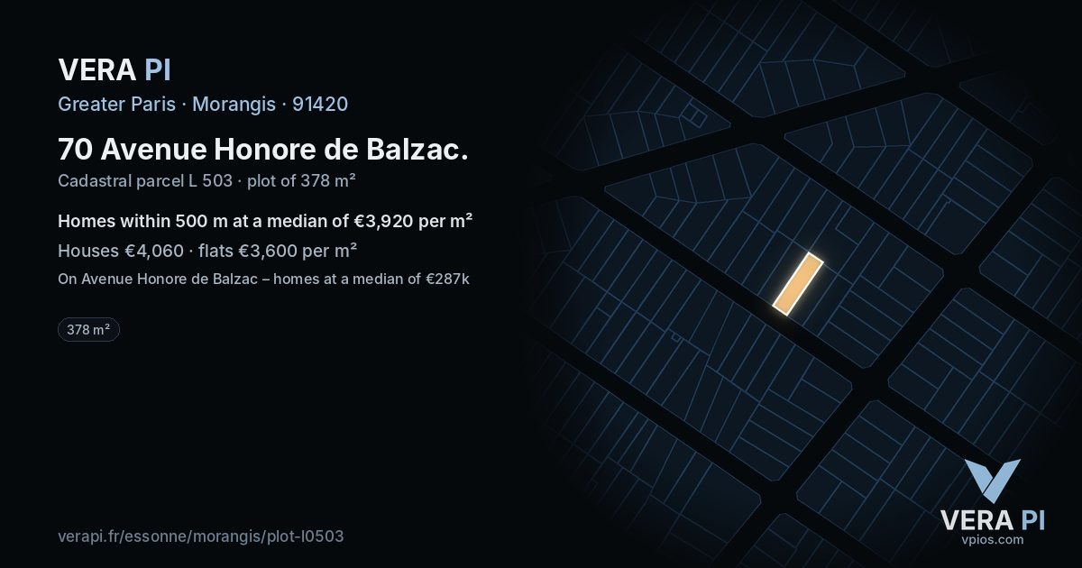 70 Avenue Honore de Balzac, Morangis at night – the plot lit, the parcels around coloured by the prices near them