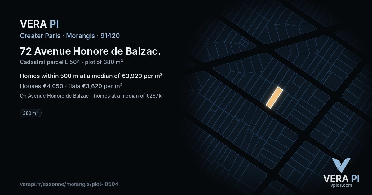 72 Avenue Honore de Balzac, Morangis at night – the plot lit, the parcels around coloured by the prices near them