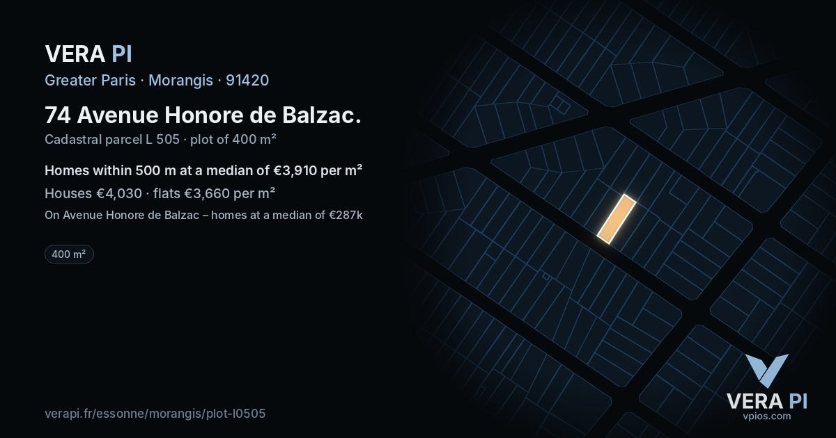 74 Avenue Honore de Balzac, Morangis at night – the plot lit, the parcels around coloured by the prices near them