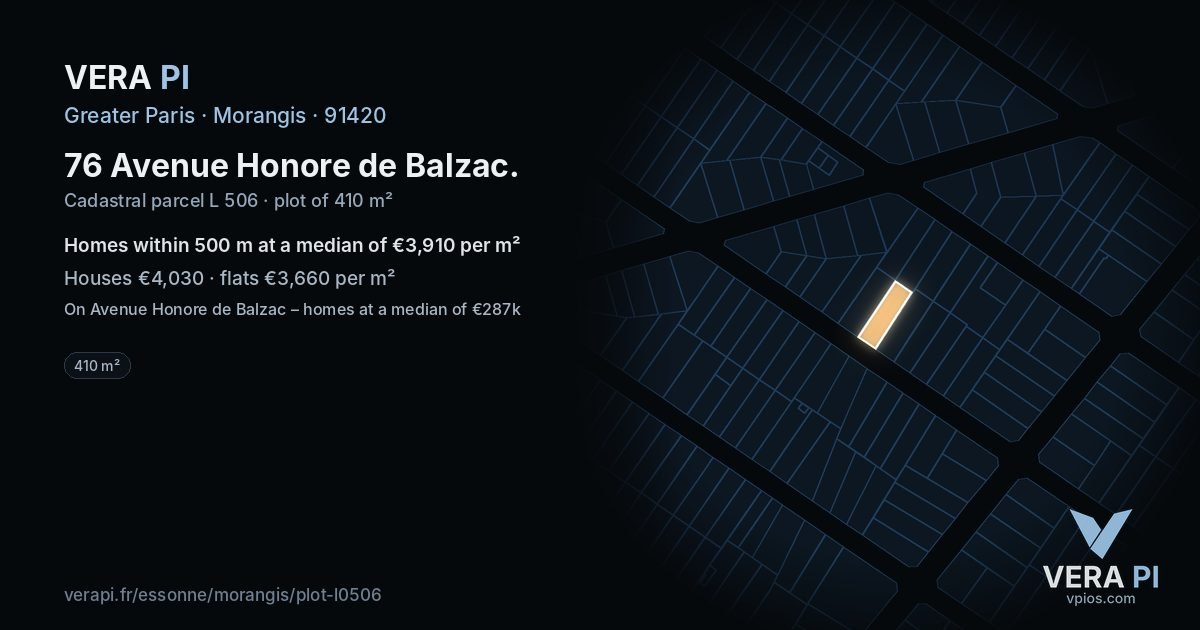 76 Avenue Honore de Balzac, Morangis at night – the plot lit, the parcels around coloured by the prices near them