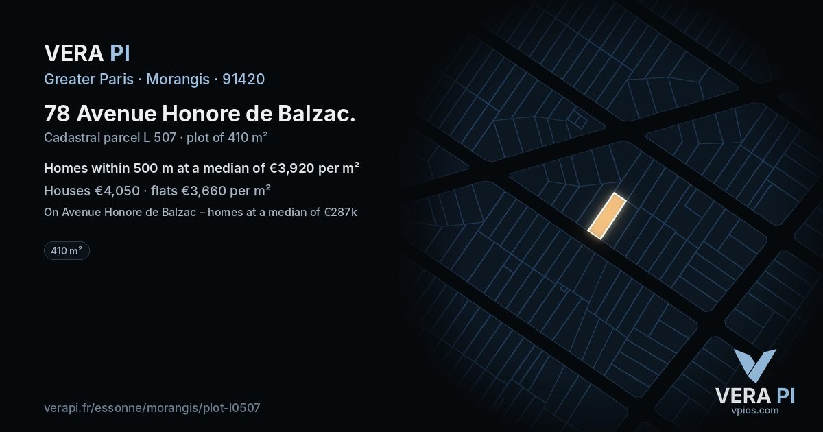 78 Avenue Honore de Balzac, Morangis at night – the plot lit, the parcels around coloured by the prices near them