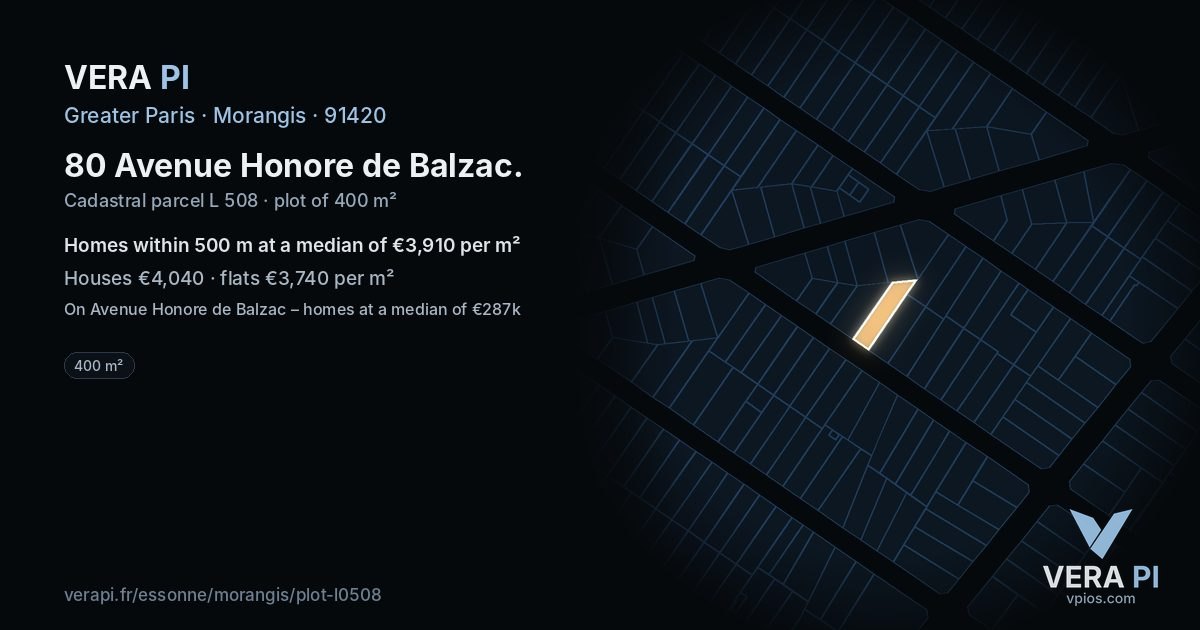 80 Avenue Honore de Balzac, Morangis at night – the plot lit, the parcels around coloured by the prices near them