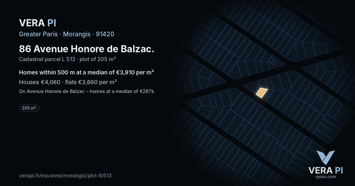 86 Avenue Honore de Balzac, Morangis at night – the plot lit, the parcels around coloured by the prices near them