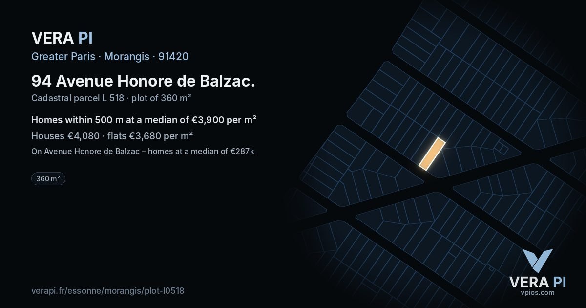 94 Avenue Honore de Balzac, Morangis at night – the plot lit, the parcels around coloured by the prices near them