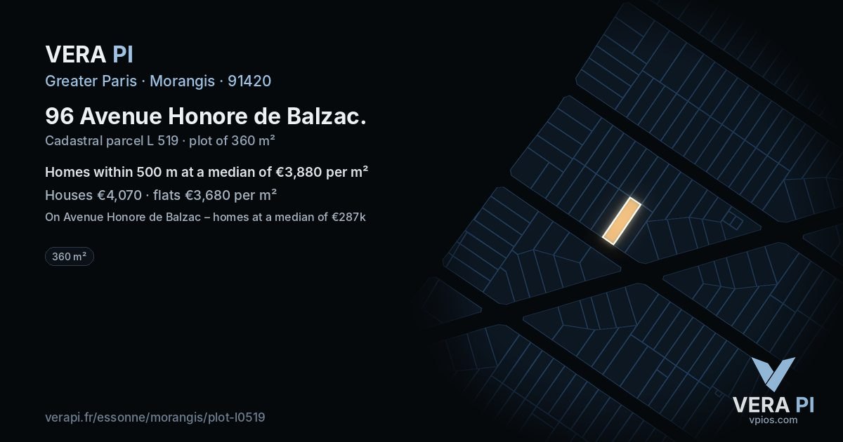 96 Avenue Honore de Balzac, Morangis at night – the plot lit, the parcels around coloured by the prices near them
