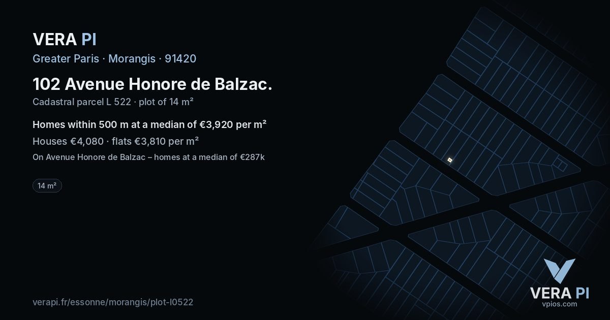 102 Avenue Honore de Balzac, Morangis at night – the plot lit, the parcels around coloured by the prices near them