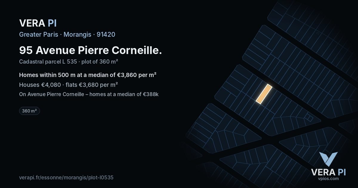 95 Avenue Pierre Corneille, Morangis at night – the plot lit, the parcels around coloured by the prices near them