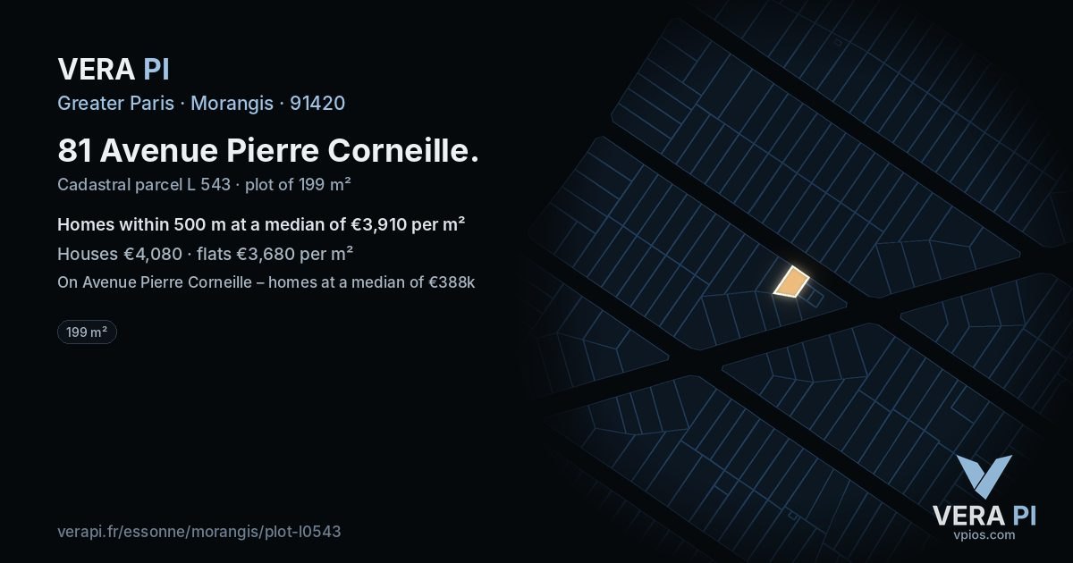 81 Avenue Pierre Corneille, Morangis at night – the plot lit, the parcels around coloured by the prices near them