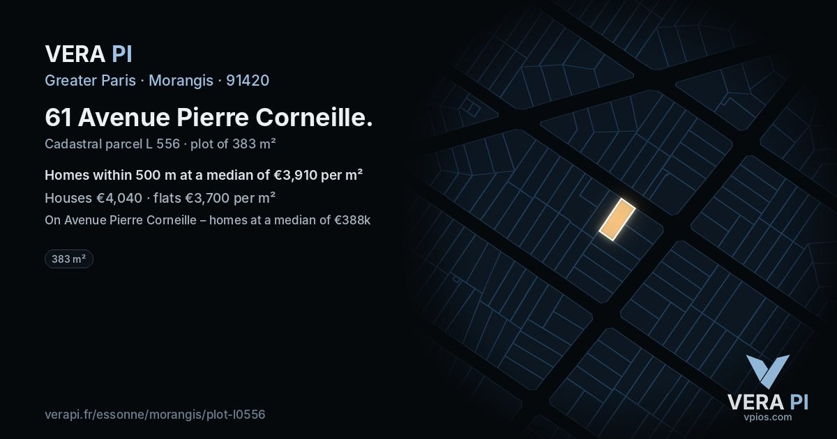61 Avenue Pierre Corneille, Morangis at night – the plot lit, the parcels around coloured by the prices near them