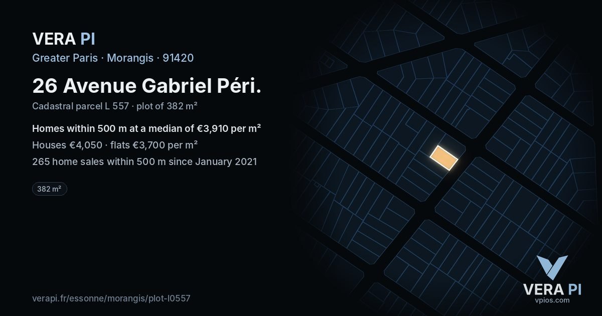 26 Avenue Gabriel Péri, Morangis at night – the plot lit, the parcels around coloured by the prices near them