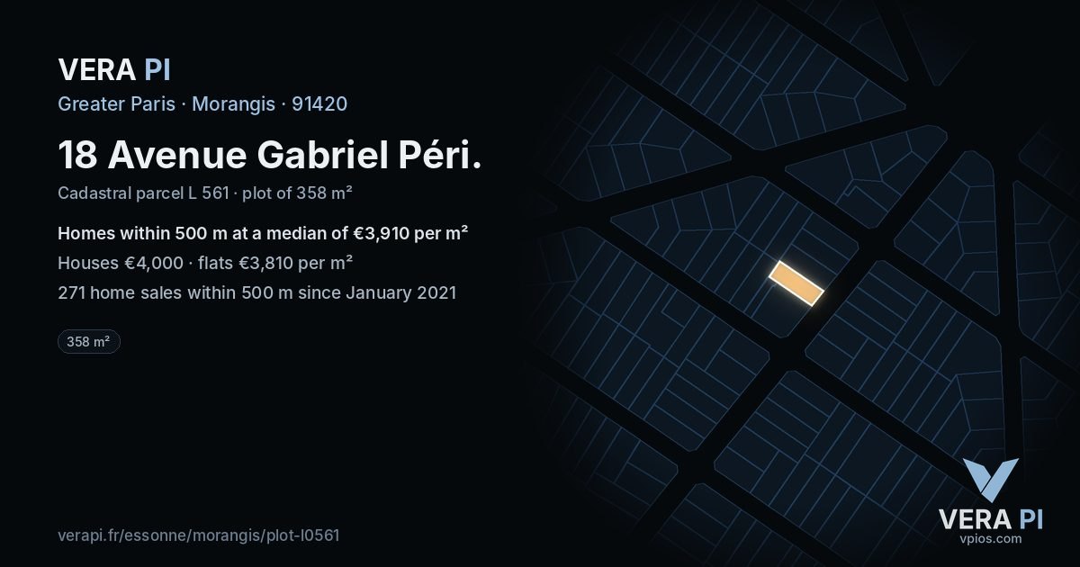 18 Avenue Gabriel Péri, Morangis at night – the plot lit, the parcels around coloured by the prices near them