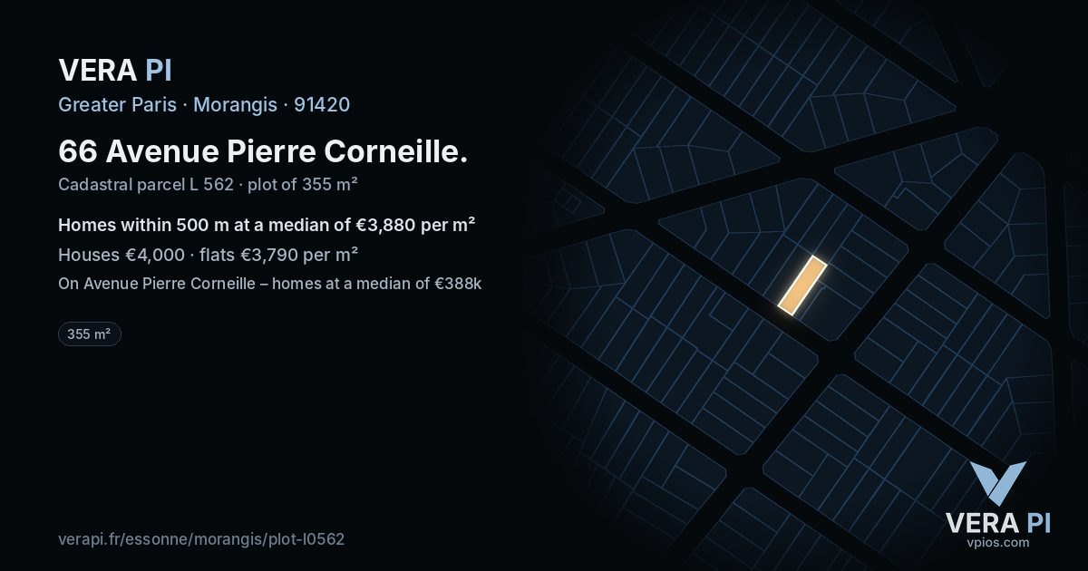 66 Avenue Pierre Corneille, Morangis at night – the plot lit, the parcels around coloured by the prices near them
