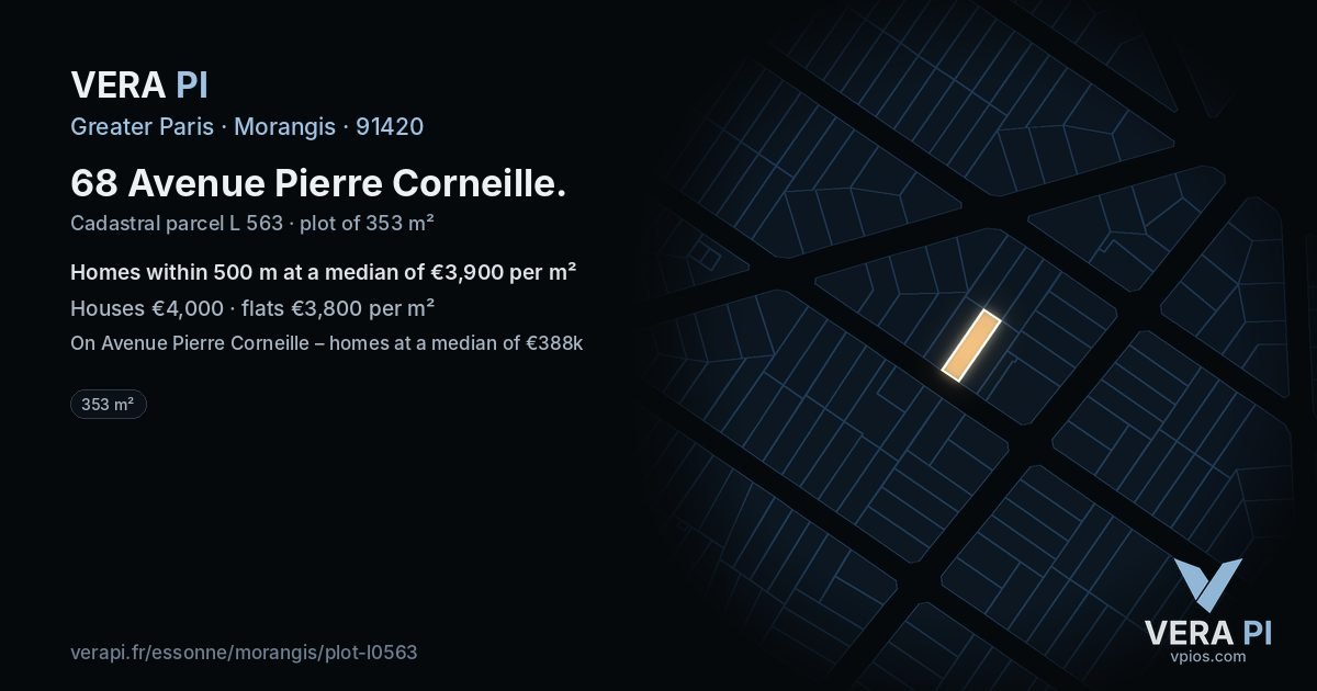 68 Avenue Pierre Corneille, Morangis at night – the plot lit, the parcels around coloured by the prices near them