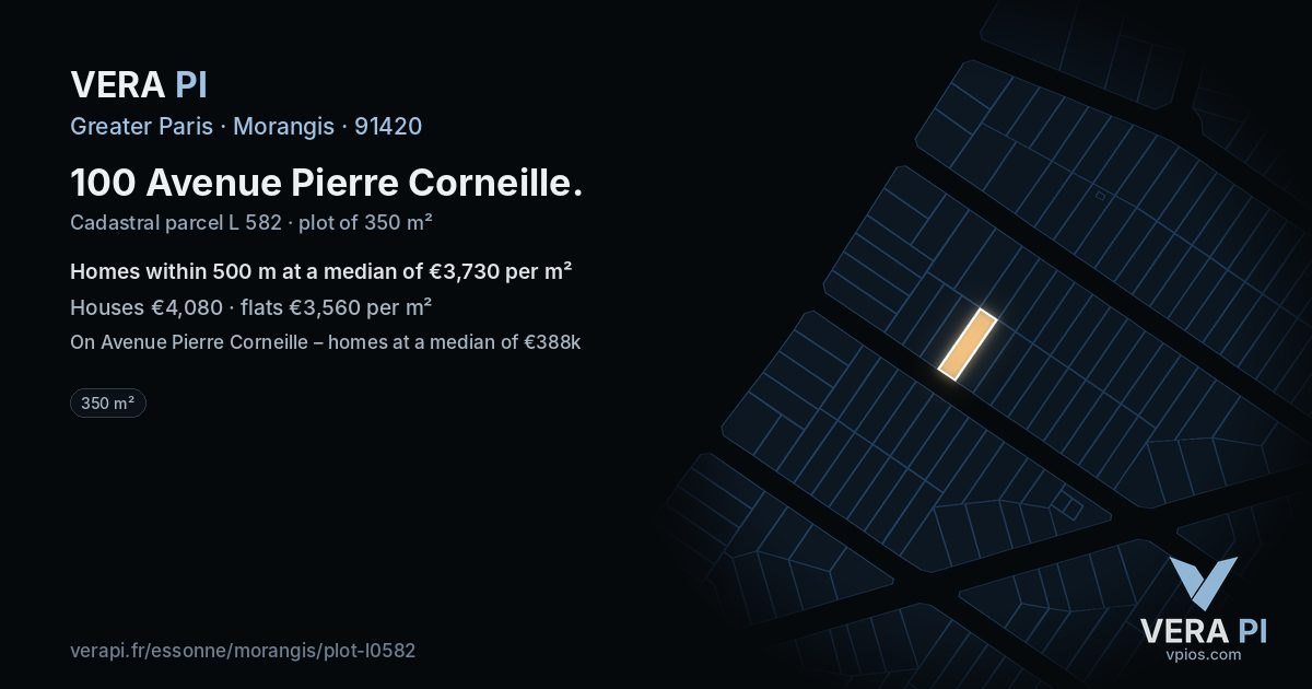 100 Avenue Pierre Corneille, Morangis at night – the plot lit, the parcels around coloured by the prices near them