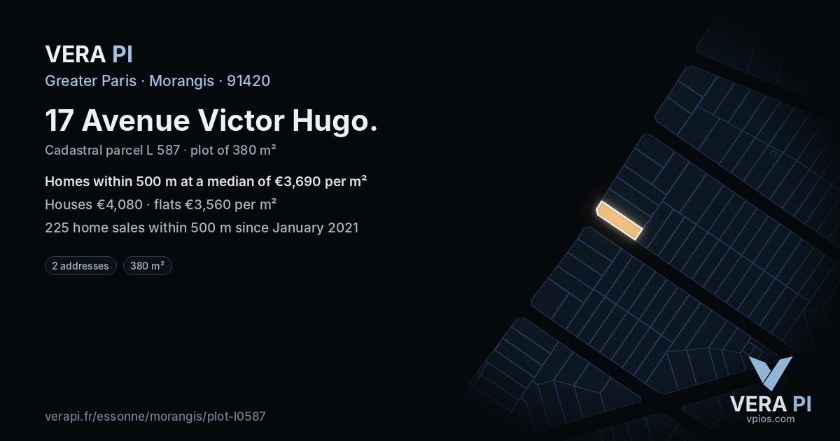17 Avenue Victor Hugo, Morangis at night – the plot lit, the parcels around coloured by the prices near them