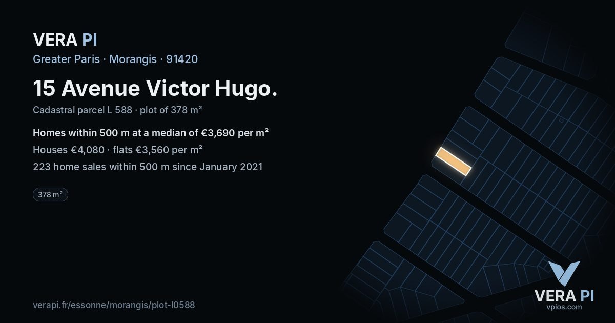15 Avenue Victor Hugo, Morangis at night – the plot lit, the parcels around coloured by the prices near them