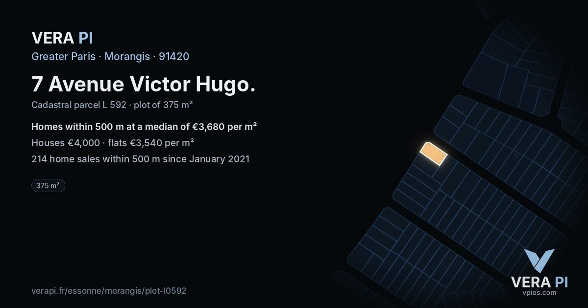 7 Avenue Victor Hugo, Morangis at night – the plot lit, the parcels around coloured by the prices near them