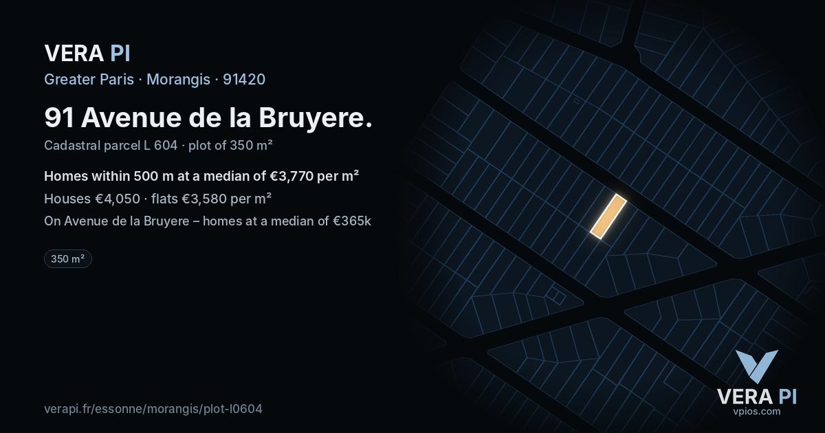 91 Avenue de la Bruyere, Morangis at night – the plot lit, the parcels around coloured by the prices near them