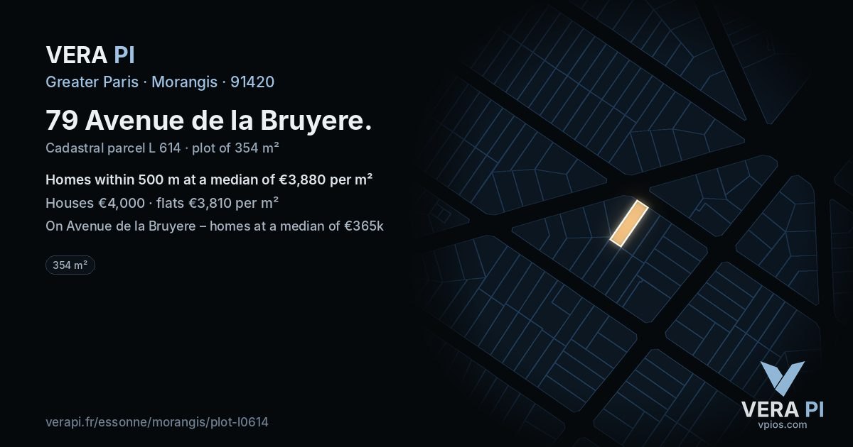 79 Avenue de la Bruyere, Morangis at night – the plot lit, the parcels around coloured by the prices near them