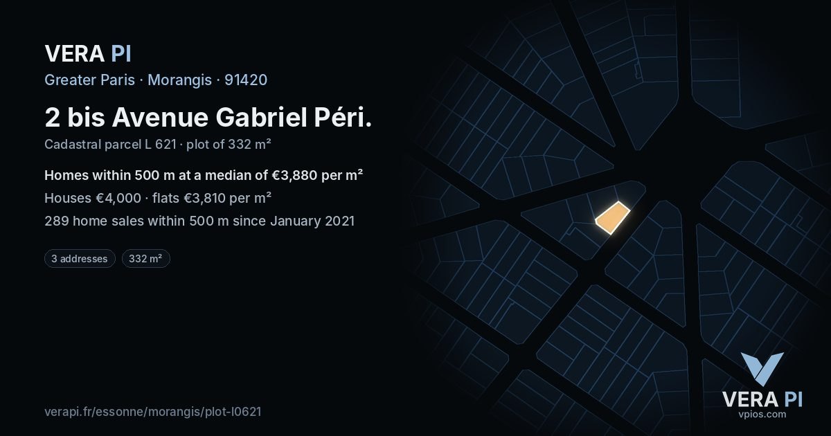 2 bis Avenue Gabriel Péri, Morangis at night – the plot lit, the parcels around coloured by the prices near them
