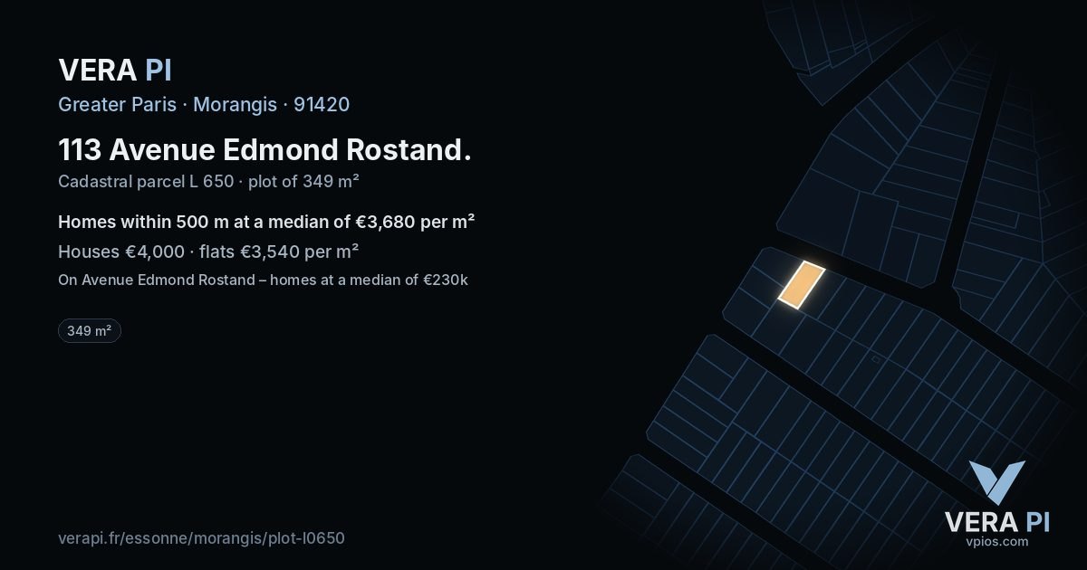 113 Avenue Edmond Rostand, Morangis at night – the plot lit, the parcels around coloured by the prices near them